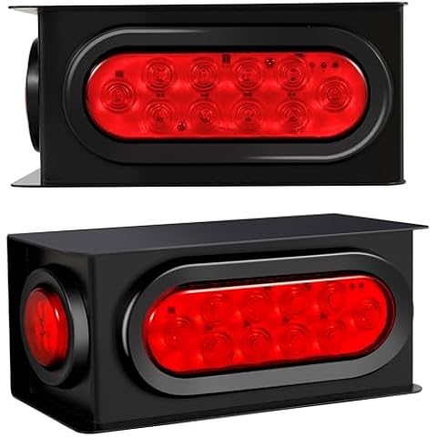 2PCS Steel Trailer Light Boxes Housing Kit w/6Inch Oval Red LED Tail Lights 2 Inch Round Side Marker w/Grommet Plugs Wire connectors